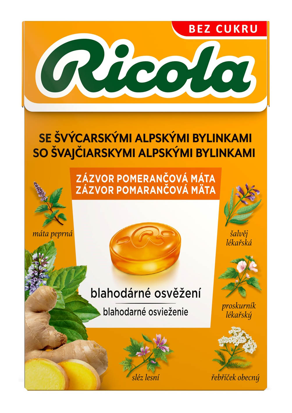 Ricola bylinné bonbóny bez cukru Zázvor-Pomeranč 40g cena za kartonové balení