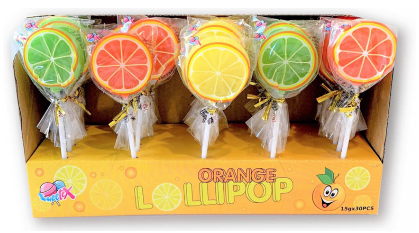 Lízátko Orange Lollipop 15g cena za kartonové balení
