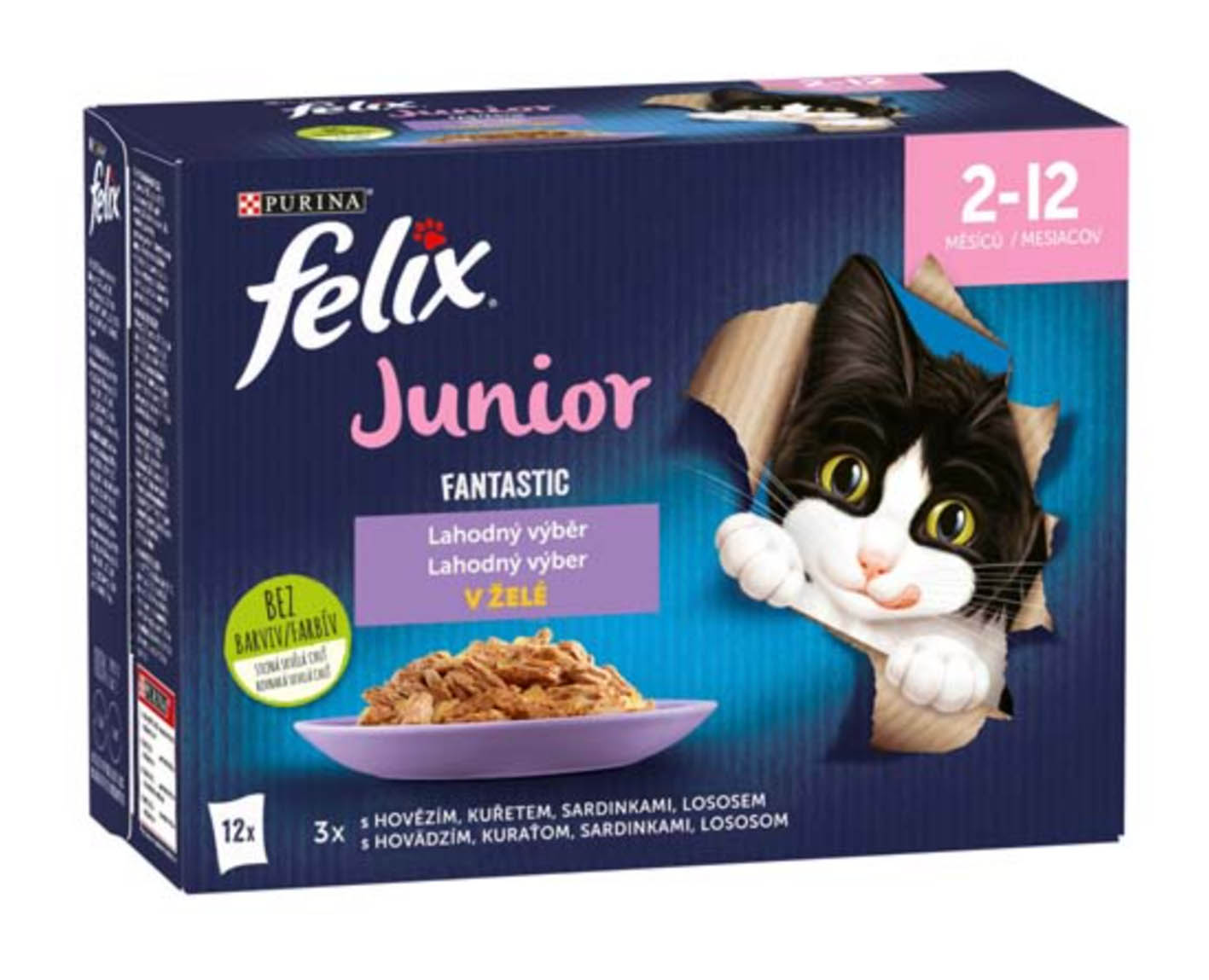 Felix Fantastic 12pack Junior Kuře s Lososem v želé - objednat v minimálním množství: 6 ks