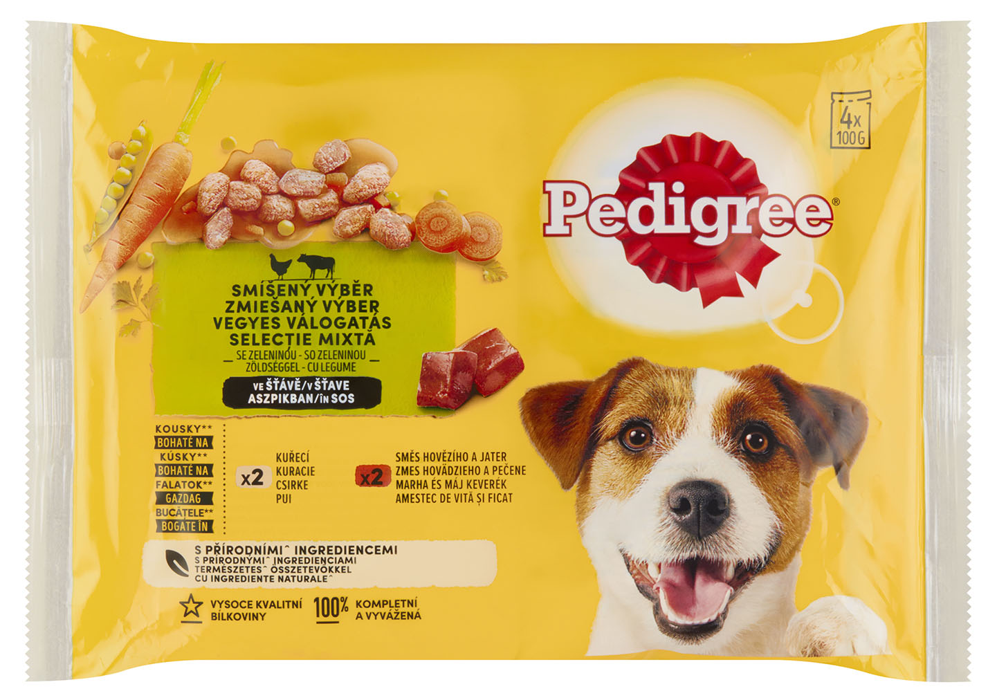 Pedigree kapsa 4pack Kuřecí & Hovězí se zel. ve šťávě 4*100g