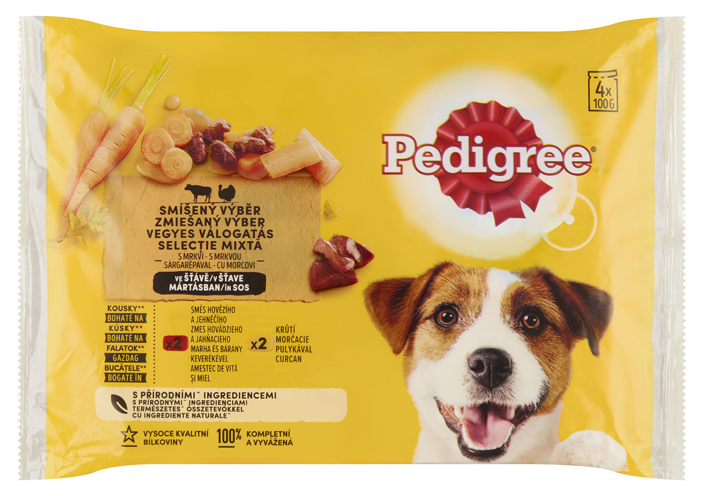 Pedigree kapsička 4pack s hovězím a jehněčím ve šťávě 4*100