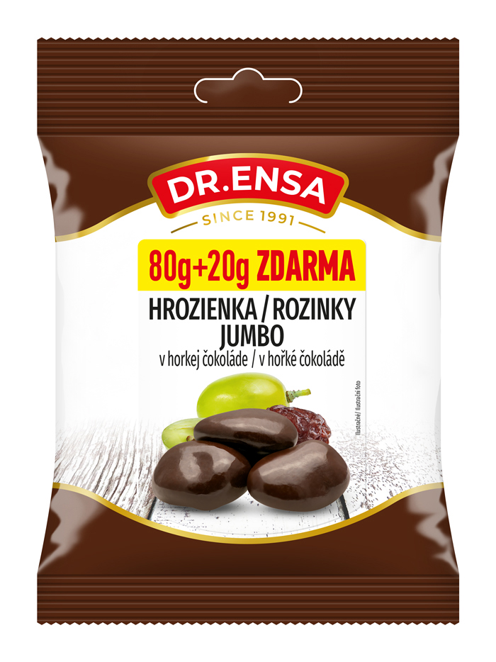 DrEnsa Rozinky Jumbo v hořké čokoládě 100g cena za kartonové balení